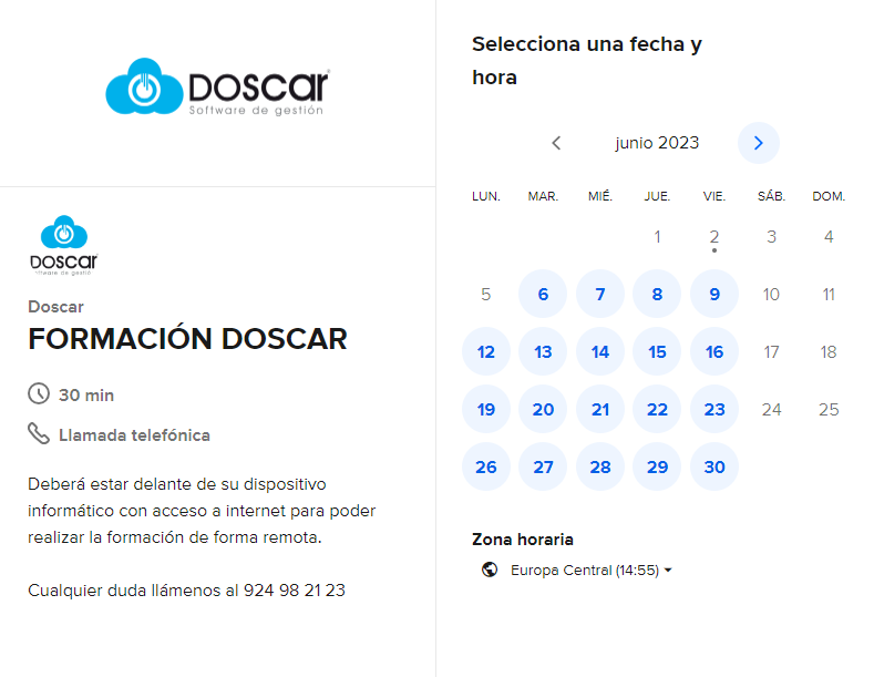 Calendly Formación Doscar software de gestión